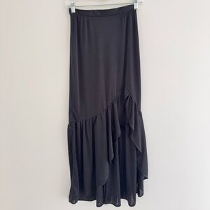 Vintage 80s Frederick’s of Hollywood Black Ruffled High Low Midi Skirt XS